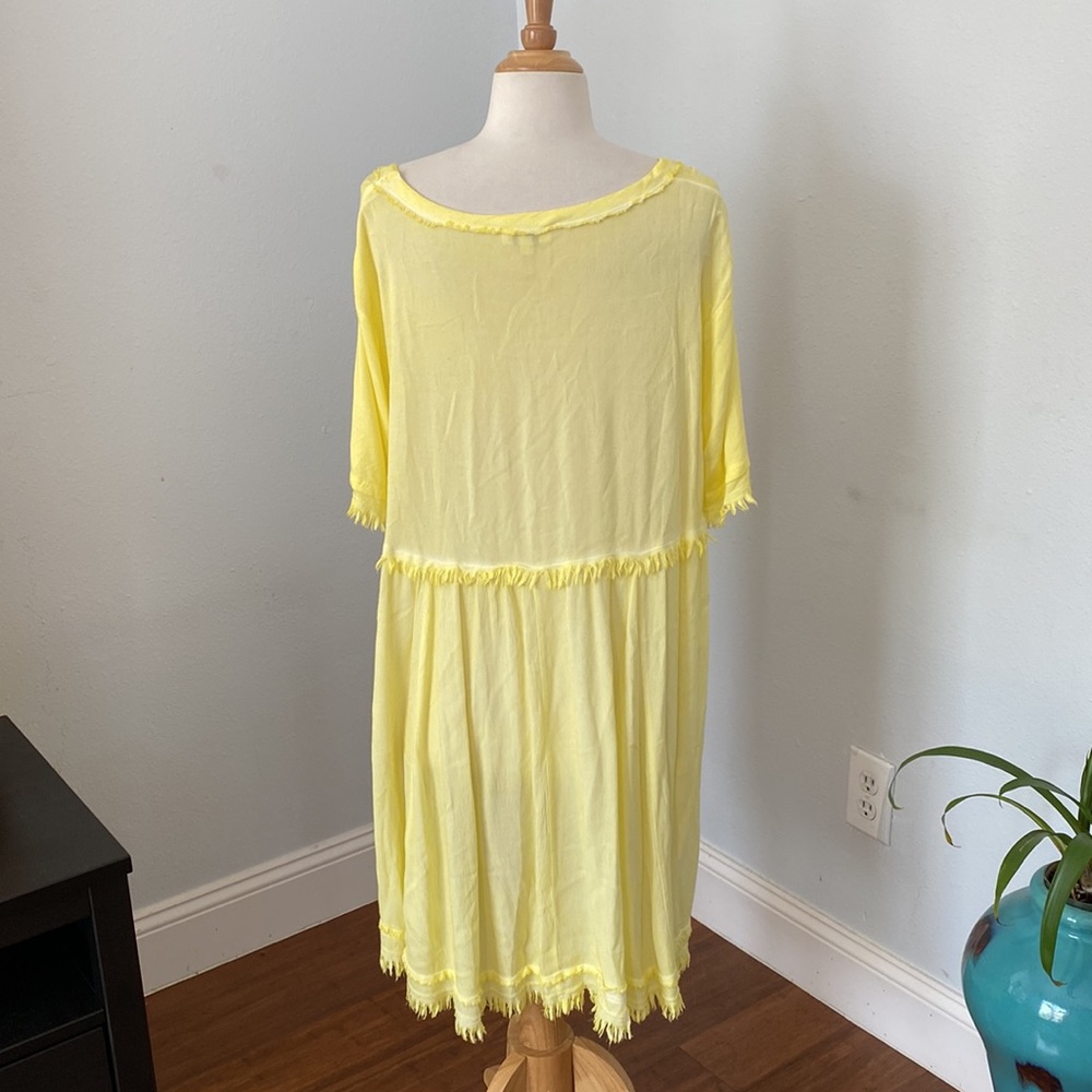 Umgee Yellow Scoop neck Fringe Hem Tunic Dress Size L - Picture 5 of 10